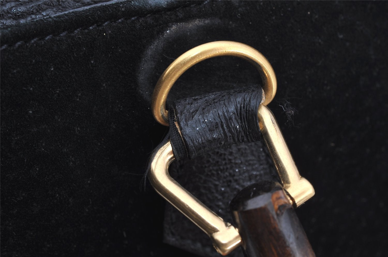 Authentic GUCCI Vintage Bamboo 2Way Shoulder Hand Bag Suede Leather Black 3324J
