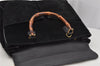 Authentic GUCCI Vintage Bamboo 2Way Shoulder Hand Bag Suede Leather Black 3324J