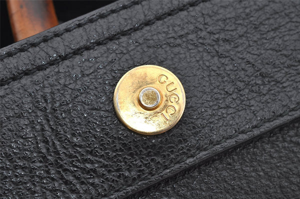 Authentic GUCCI Vintage Bamboo 2Way Shoulder Hand Bag Suede Leather Black 3324J