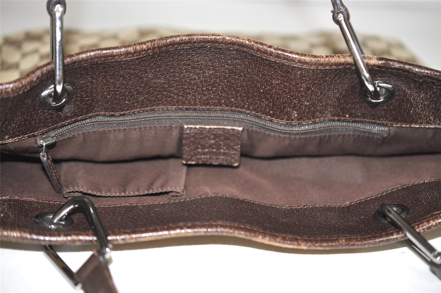 Authentic GUCCI Eclipse Shoulder Tote Bag GG Canvas Leather 120836 Brown 3325I