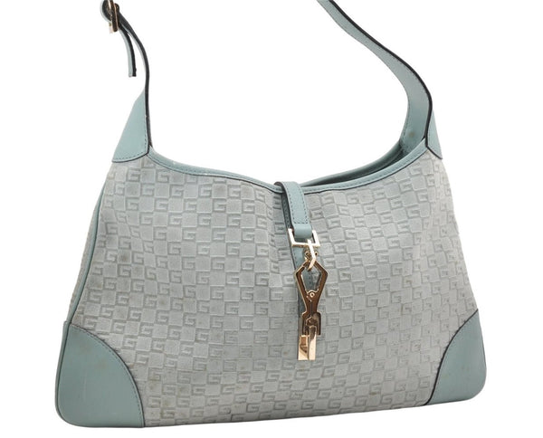 Authentic GUCCI Square GG Kandinsky Shoulder Bag Suede Leather Light Blue 3336K