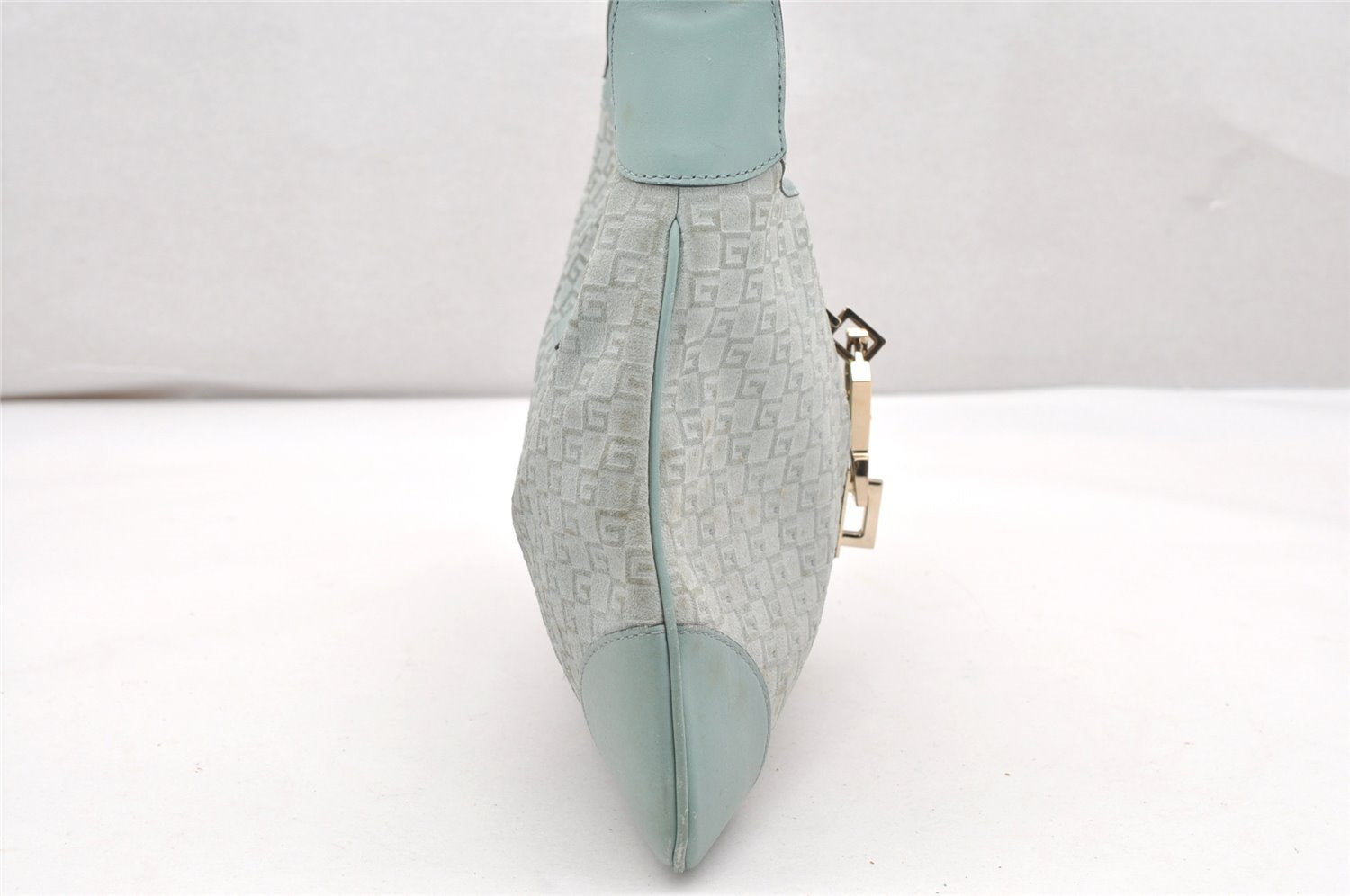 Authentic GUCCI Square GG Kandinsky Shoulder Bag Suede Leather Light Blue 3336K