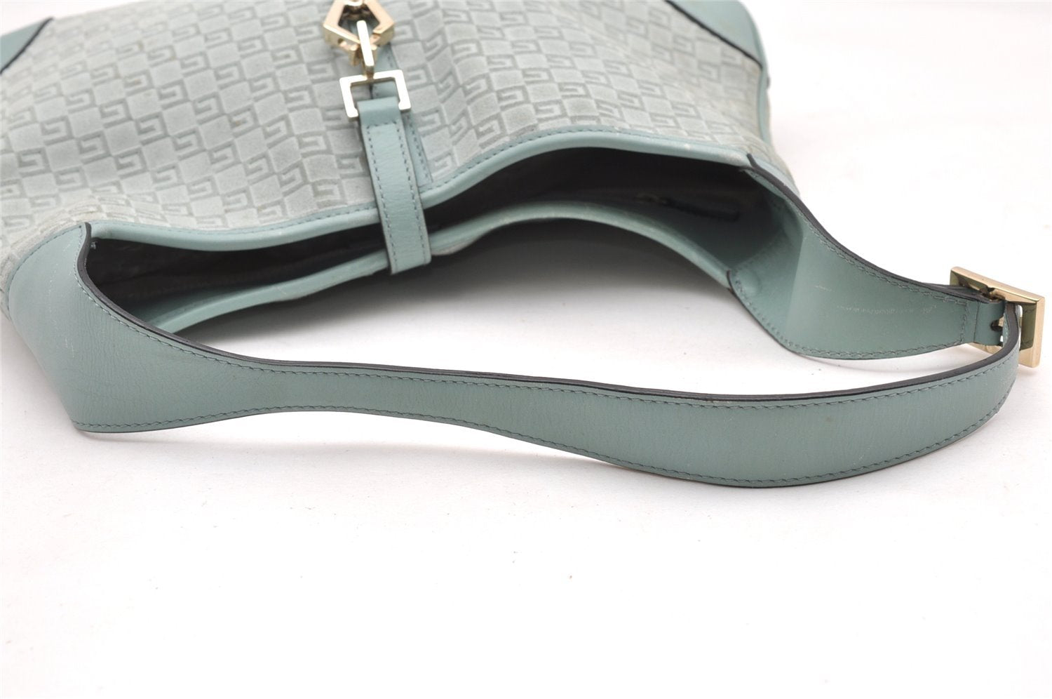 Authentic GUCCI Square GG Kandinsky Shoulder Bag Suede Leather Light Blue 3336K