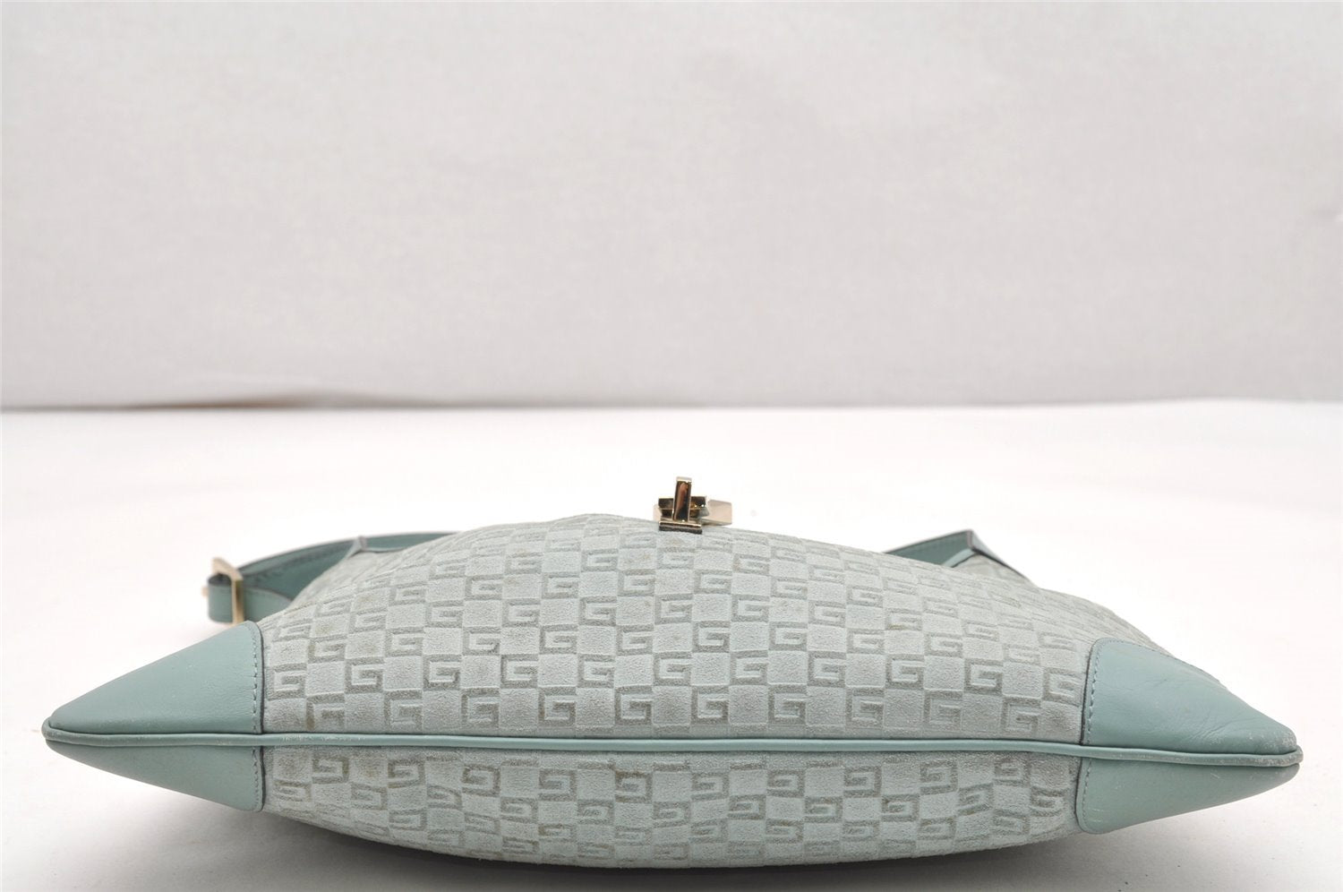 Authentic GUCCI Square GG Kandinsky Shoulder Bag Suede Leather Light Blue 3336K