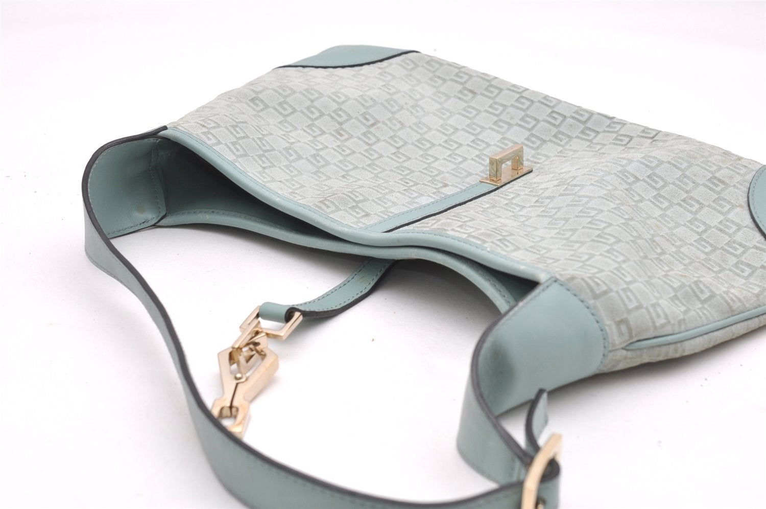 Authentic GUCCI Square GG Kandinsky Shoulder Bag Suede Leather Light Blue 3336K