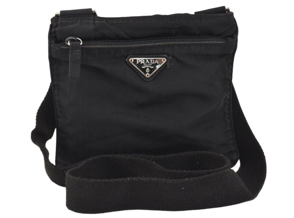 Authentic PRADA Nylon Tessuto Leather Shoulder Cross Body Bag Purse Black 3337K