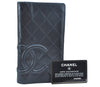 Authentic CHANEL Calf Skin Cambon Line CC Logo Bifold Long Wallet Black 3346I