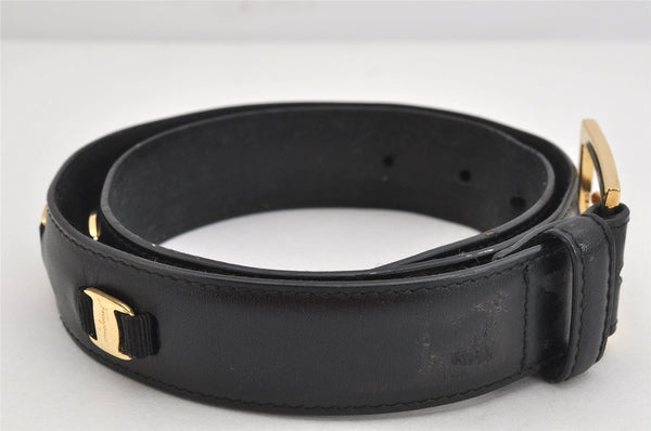 Authentic Salvatore Ferragamo Vara Vintage Leather Belt 26.4-28.3" Black 3351K