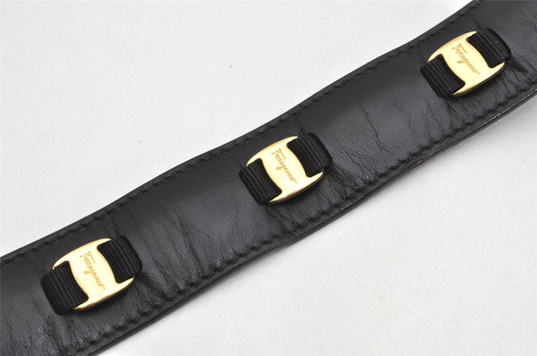 Authentic Salvatore Ferragamo Vara Vintage Leather Belt 26.4-28.3" Black 3351K
