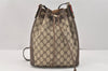 Authentic GUCCI Web Sherry Line Drawstring Bag GG PVC Leather Brown Junk 3352K