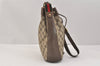 Authentic GUCCI Web Sherry Line Drawstring Bag GG PVC Leather Brown Junk 3352K