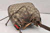 Authentic GUCCI Web Sherry Line Drawstring Bag GG PVC Leather Brown Junk 3352K