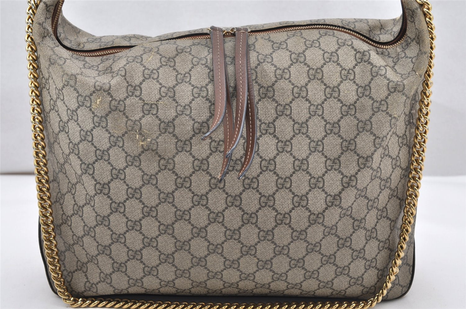 Authentic GUCCI 2Way Chain Shoulder Hand Bag GG PVC Leather 477324 Brown 3355K