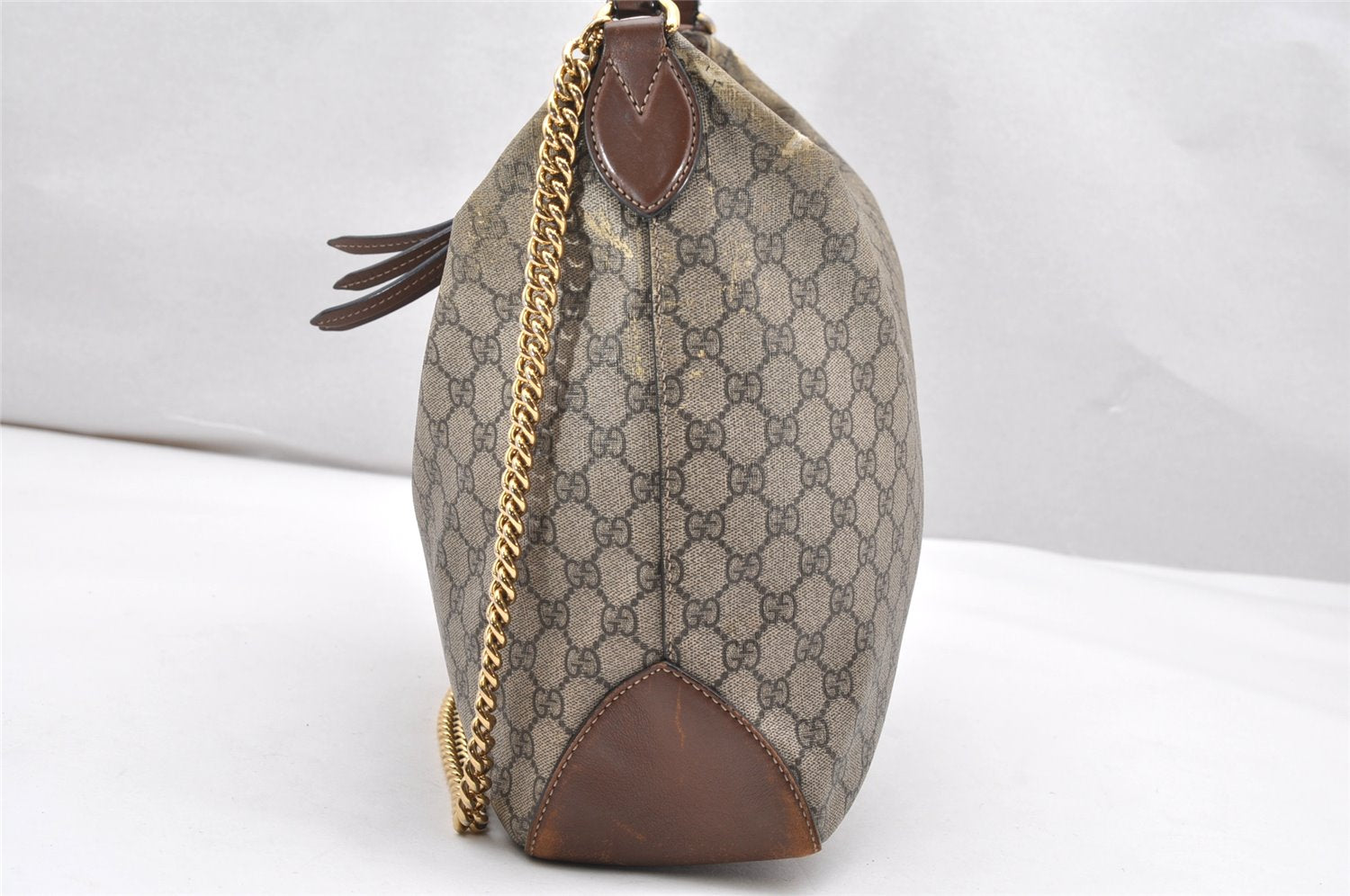 Authentic GUCCI 2Way Chain Shoulder Hand Bag GG PVC Leather 477324 Brown 3355K