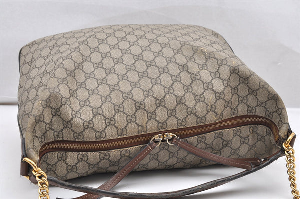 Authentic GUCCI 2Way Chain Shoulder Hand Bag GG PVC Leather 477324 Brown 3355K
