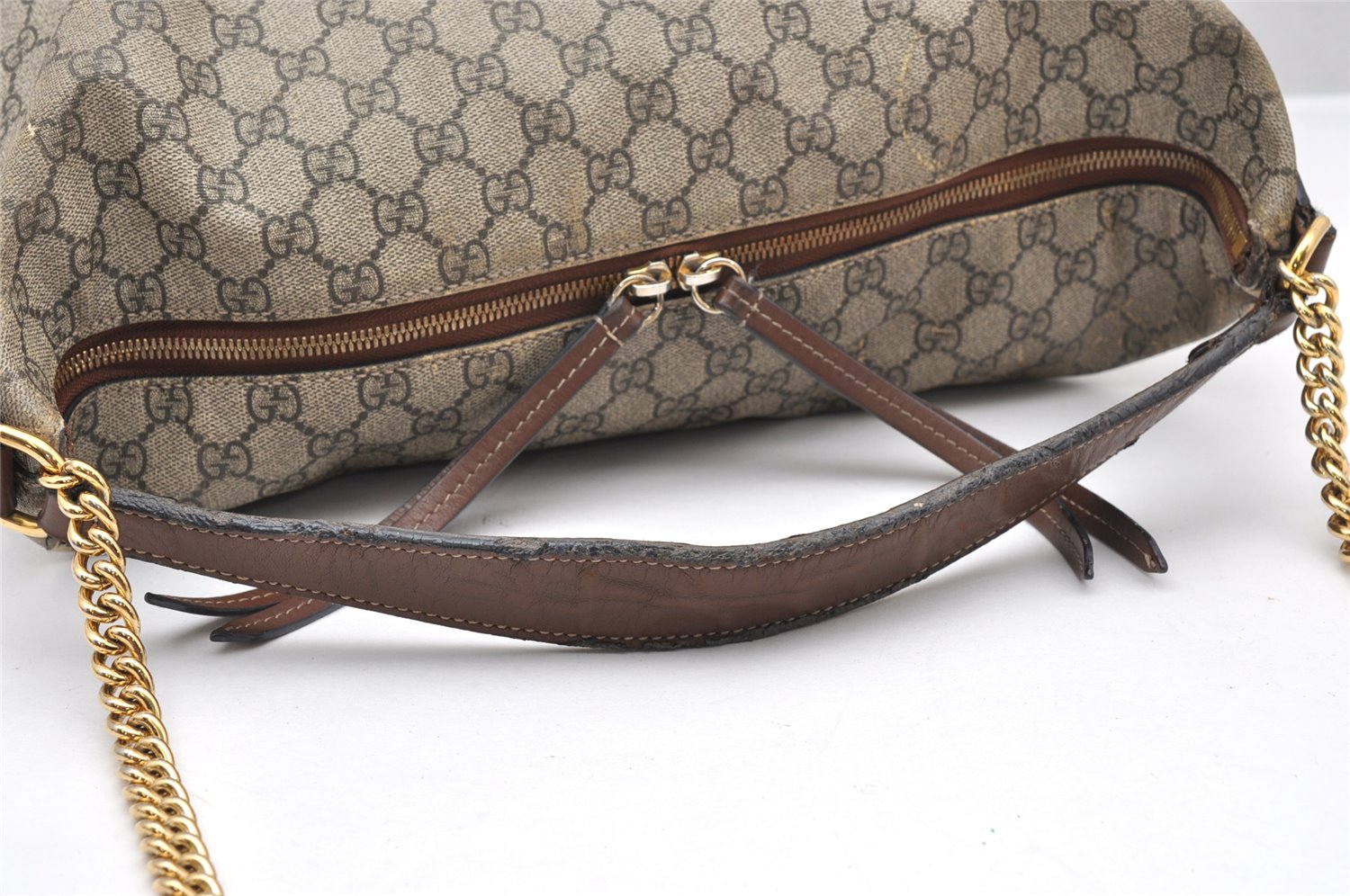 Authentic GUCCI 2Way Chain Shoulder Hand Bag GG PVC Leather 477324 Brown 3355K