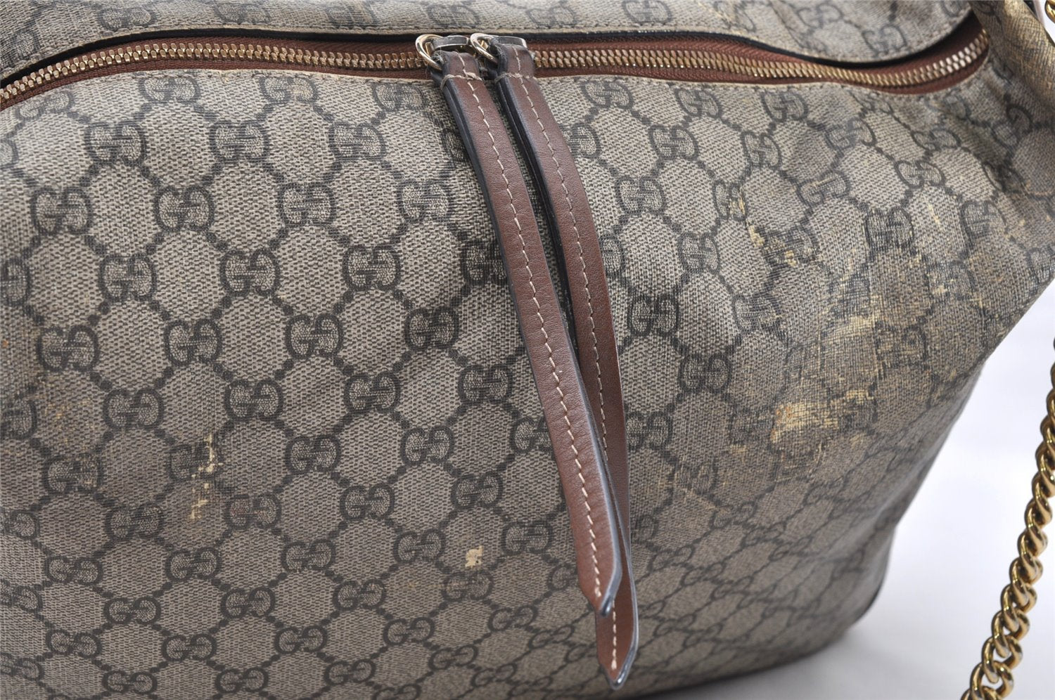 Authentic GUCCI 2Way Chain Shoulder Hand Bag GG PVC Leather 477324 Brown 3355K