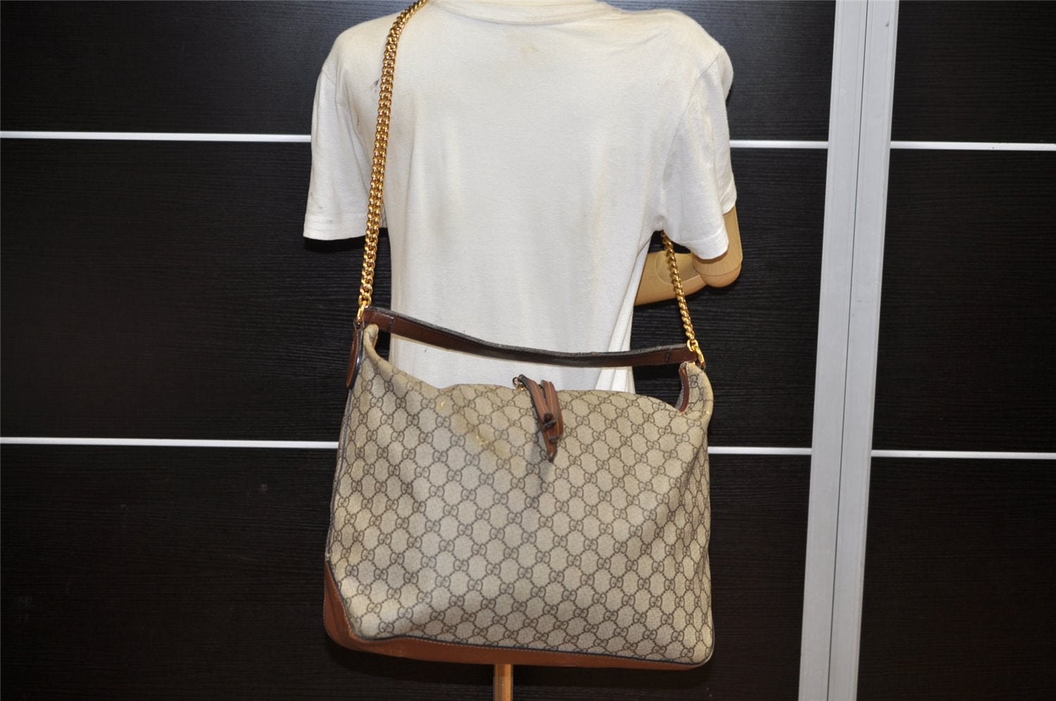 Authentic GUCCI 2Way Chain Shoulder Hand Bag GG PVC Leather 477324 Brown 3355K