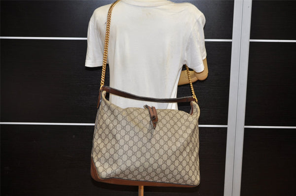 Authentic GUCCI 2Way Chain Shoulder Hand Bag GG PVC Leather 477324 Brown 3355K
