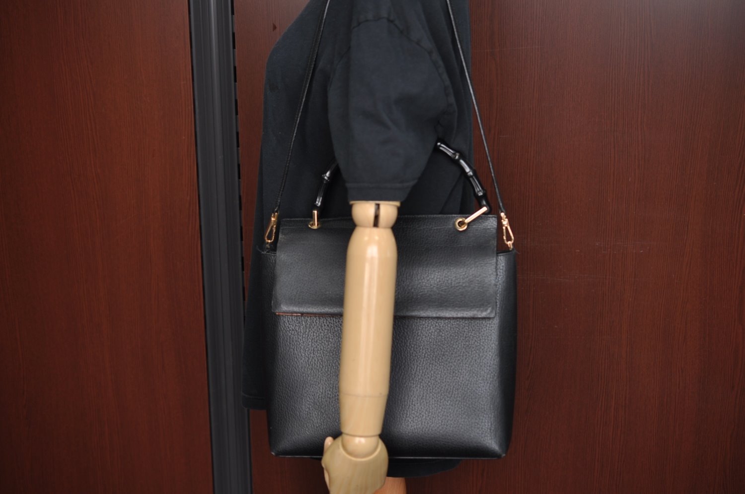 Authentic GUCCI Bamboo 2Way Hand Shoulder Bag Leather 0011886 Black 3356H