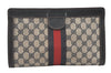 Authentic GUCCI Sherry Line Clutch Hand Bag GG PVC Leather Navy Blue Junk 3358K