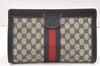 Authentic GUCCI Sherry Line Clutch Hand Bag GG PVC Leather Navy Blue Junk 3358K