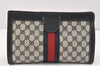 Authentic GUCCI Sherry Line Clutch Hand Bag GG PVC Leather Navy Blue Junk 3358K