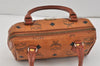 Authentic MCM Visetos Leather Vintage Hand Boston Bag Purse Brown 3361K