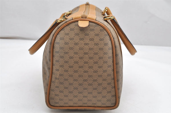 Authentic GUCCI Web Sherry Line Micro GG Hand Bag PVC Leather Brown Junk 3365K