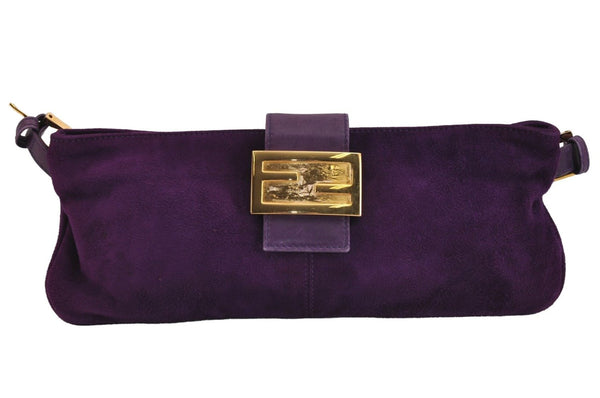 Authentic FENDI Vintage Shoulder Bag Purse Suede Leather Purple Junk 3369J