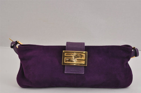 Authentic FENDI Vintage Shoulder Bag Purse Suede Leather Purple Junk 3369J