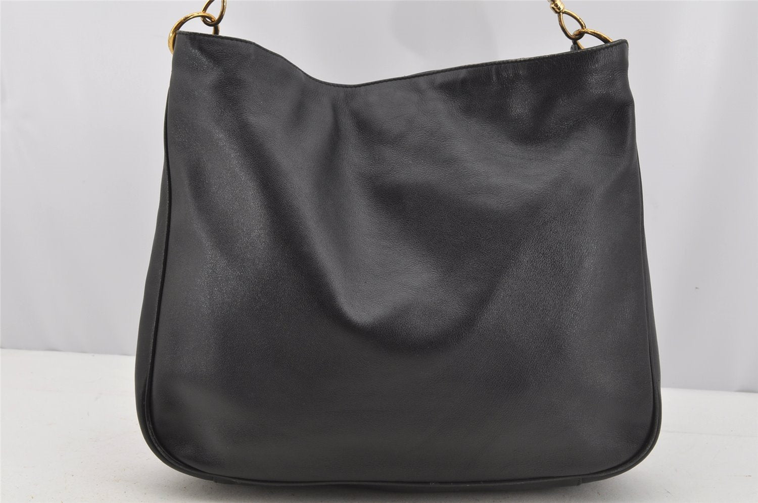 Authentic GUCCI Vintage Bamboo Shoulder Hand Bag Leather Black Junk 3372J