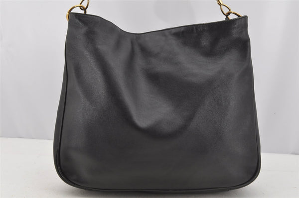 Authentic GUCCI Vintage Bamboo Shoulder Hand Bag Leather Black Junk 3372J