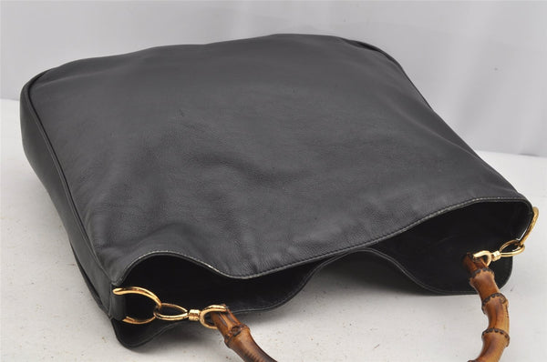 Authentic GUCCI Vintage Bamboo Shoulder Hand Bag Leather Black Junk 3372J