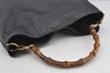 Authentic GUCCI Vintage Bamboo Shoulder Hand Bag Leather Black Junk 3372J