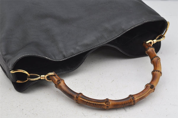 Authentic GUCCI Vintage Bamboo Shoulder Hand Bag Leather Black Junk 3372J