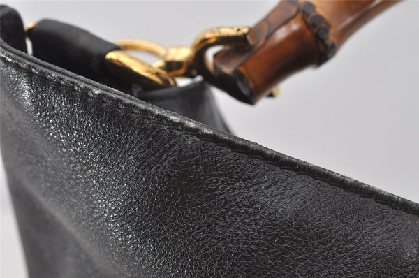 Authentic GUCCI Vintage Bamboo Shoulder Hand Bag Leather Black Junk 3372J