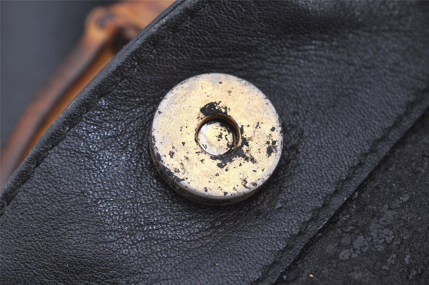 Authentic GUCCI Vintage Bamboo Shoulder Hand Bag Leather Black Junk 3372J