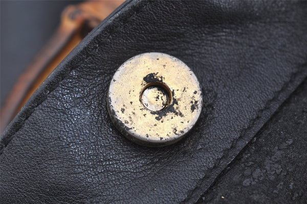 Authentic GUCCI Vintage Bamboo Shoulder Hand Bag Leather Black Junk 3372J