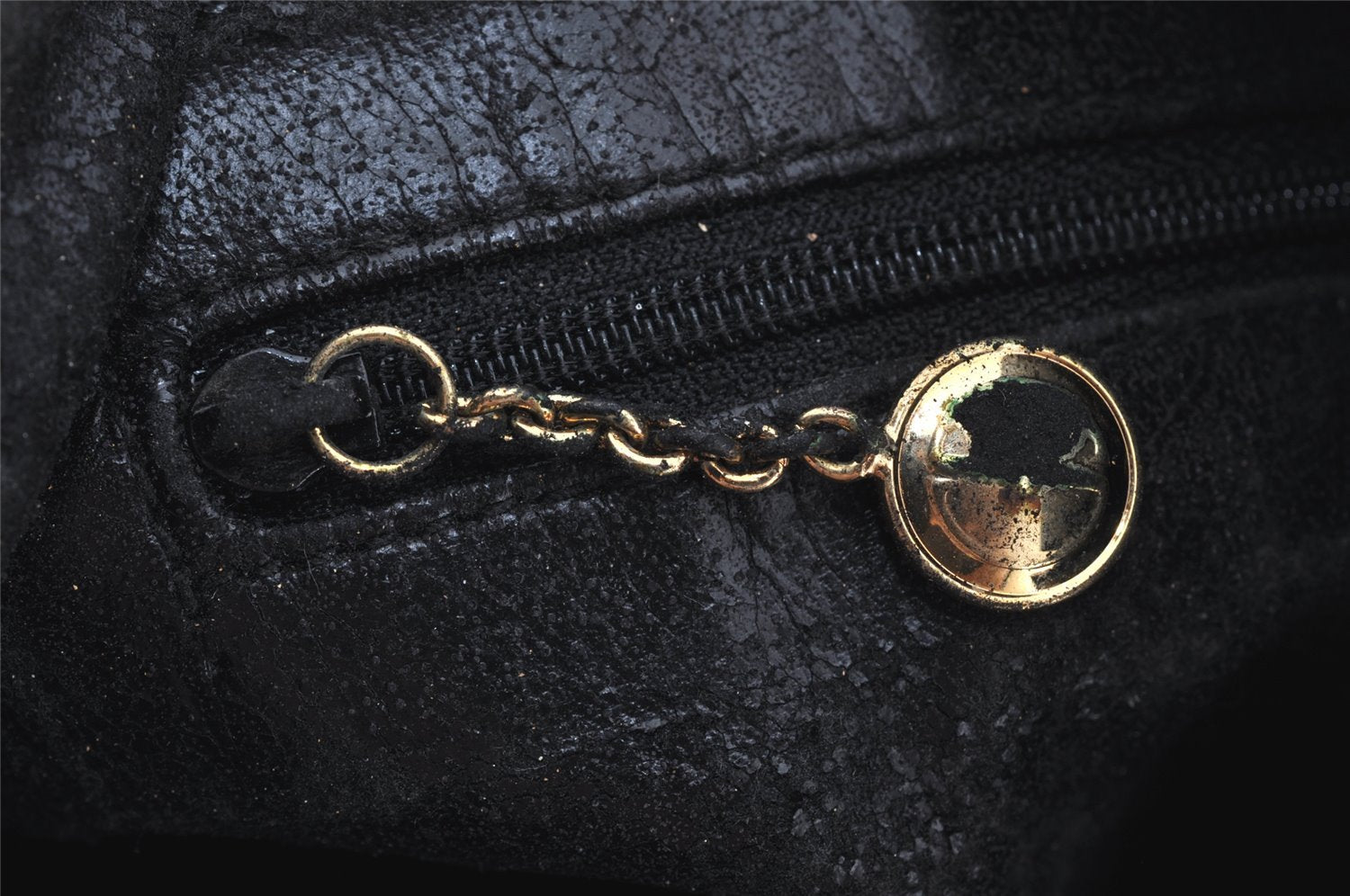 Authentic GUCCI Vintage Bamboo Shoulder Hand Bag Leather Black Junk 3372J