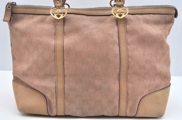 Authentic GUCCI Lovely Heart Tote Hand Bag GG Canvas Leather 257068 Beige 3380J