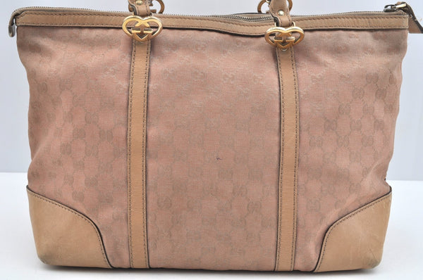 Authentic GUCCI Lovely Heart Tote Hand Bag GG Canvas Leather 257068 Beige 3380J