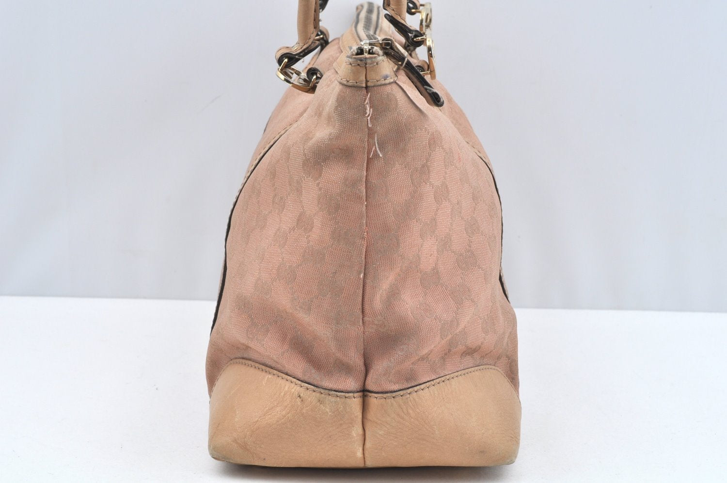 Authentic GUCCI Lovely Heart Tote Hand Bag GG Canvas Leather 257068 Beige 3380J
