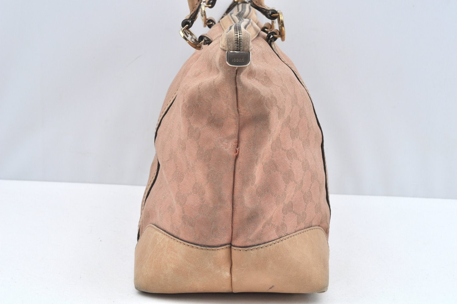 Authentic GUCCI Lovely Heart Tote Hand Bag GG Canvas Leather 257068 Beige 3380J