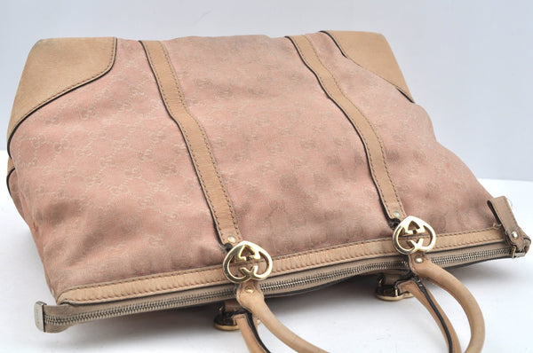 Authentic GUCCI Lovely Heart Tote Hand Bag GG Canvas Leather 257068 Beige 3380J
