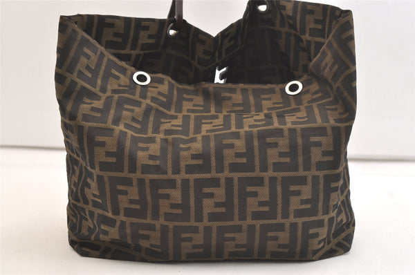 Authentic FENDI Zucca Shoulder Tote Bag Nylon Leather Brown Junk 3380K