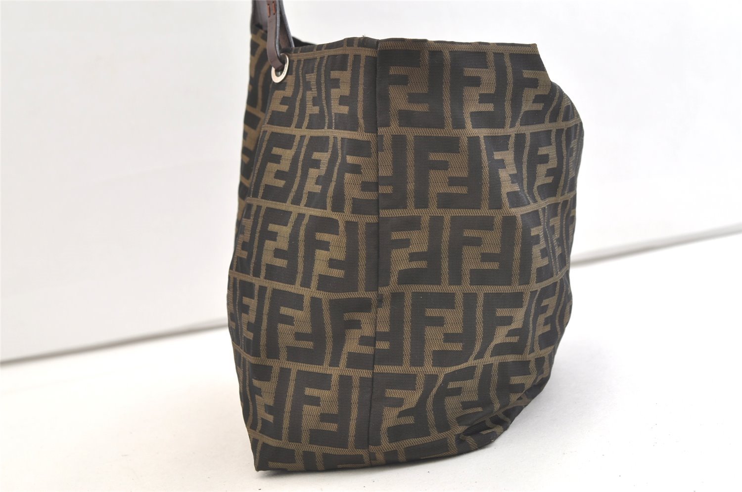 Authentic FENDI Zucca Shoulder Tote Bag Nylon Leather Brown Junk 3380K