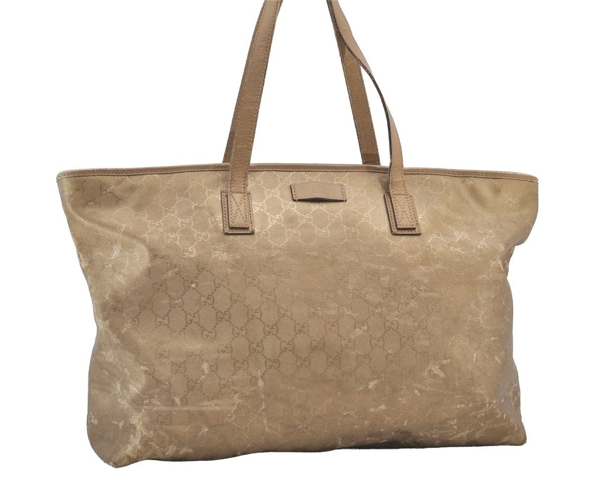 Authentic GUCCI Impreme Shoulder Tote Bag GG PVC Leather Gold 211120 Junk 3382J