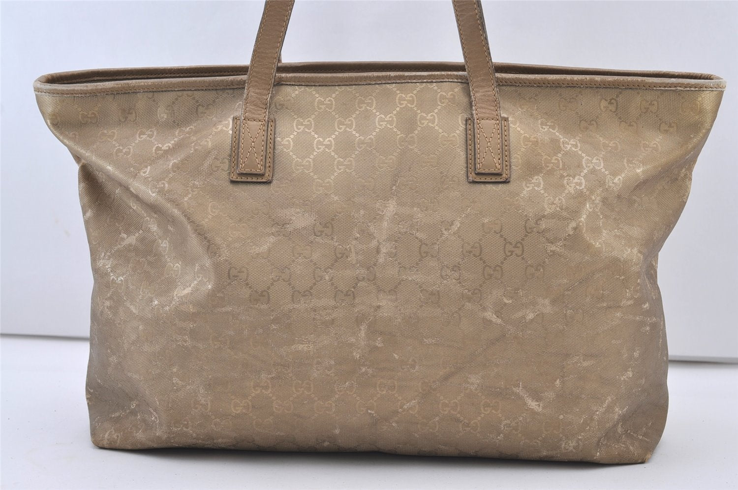 Authentic GUCCI Impreme Shoulder Tote Bag GG PVC Leather Gold 211120 Junk 3382J