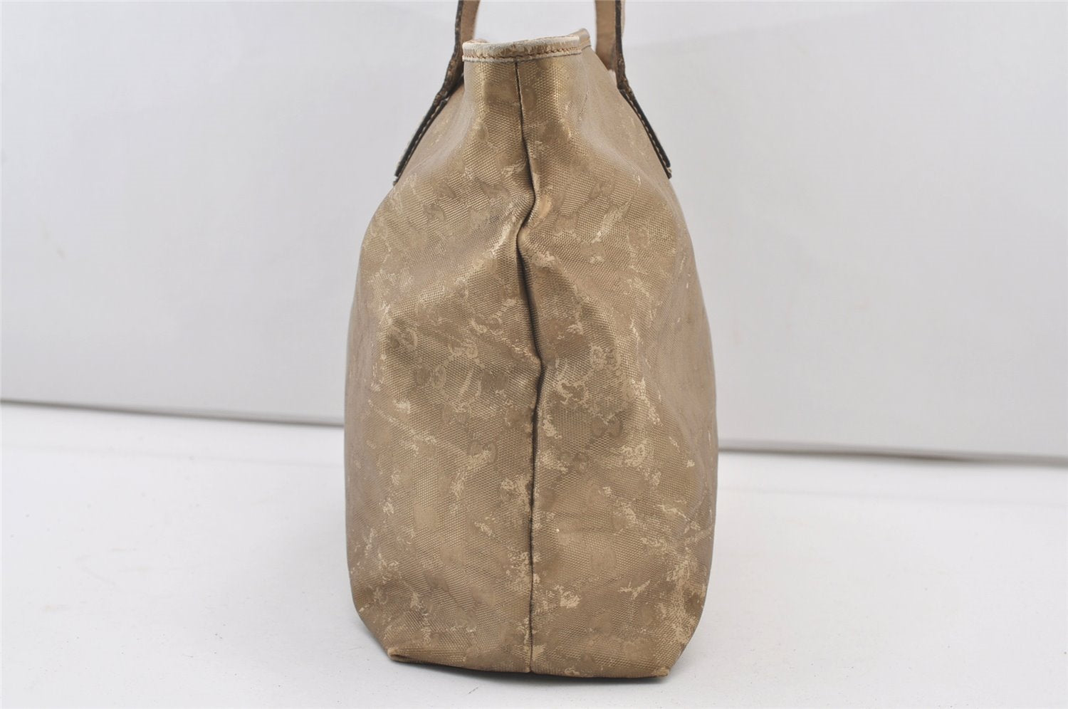 Authentic GUCCI Impreme Shoulder Tote Bag GG PVC Leather Gold 211120 Junk 3382J